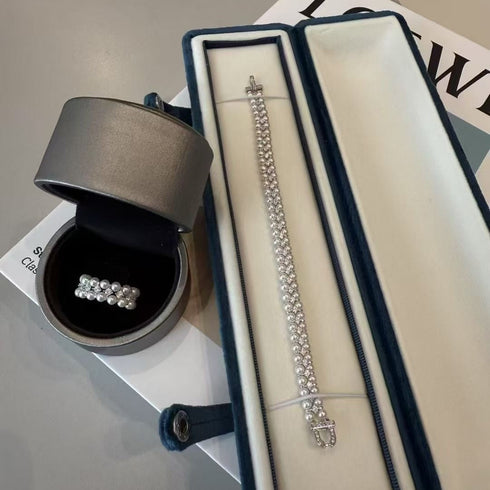 Layered Pearl Zirconia Jewelry Set – Necklace, Bracelet & Ring (Purchase Separately)